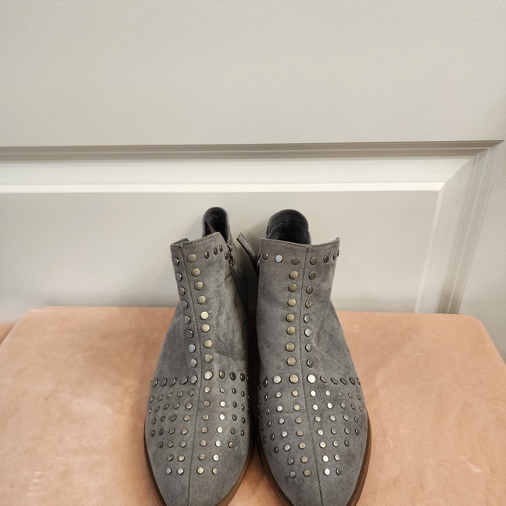 Gray Studded Ankle Boots